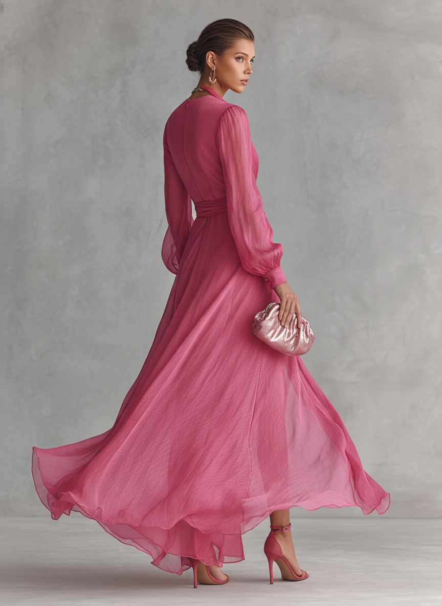 Ava | Women's Flowing High-Slit Chiffon V-Neck Tie Waist Maxi Dress