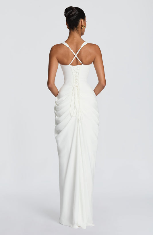 Jessica | Women's Draped High-Slit Flowy Corset Wedding Guest Dress