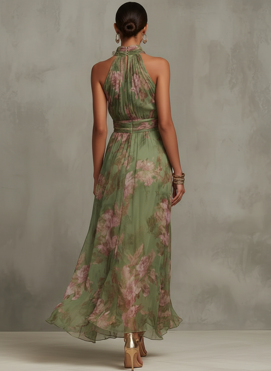 Margaret | Women's Flowing Maxi Summer Halter Floral Dress