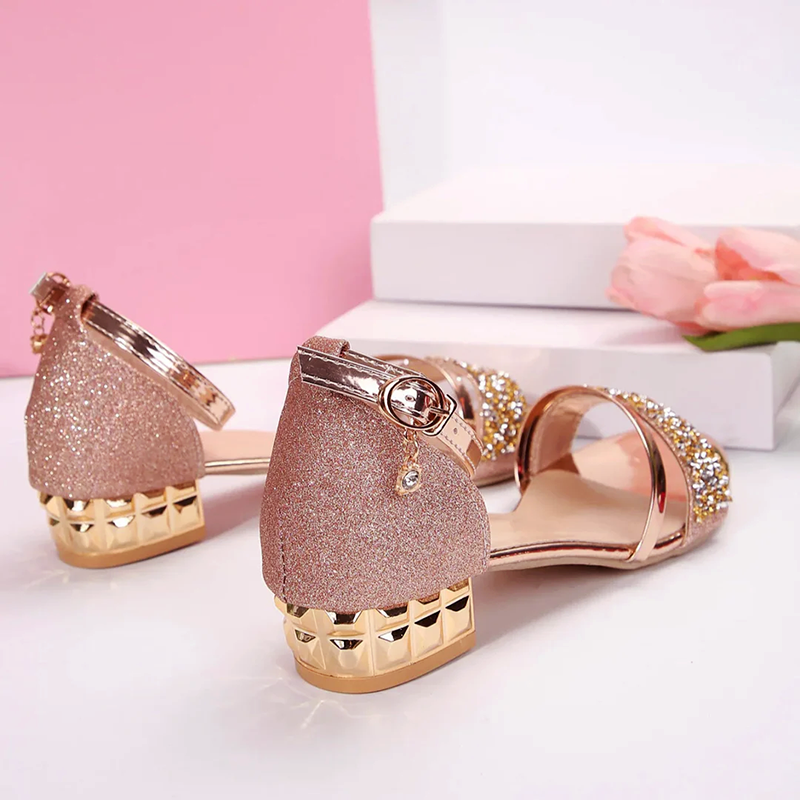 Nicola | Women's Evening Strap Glitter Sandals with Low Heel