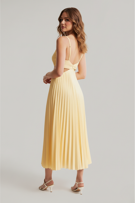 Penny | Women's Cut-Out V-Neck Pleated Midi Wedding Guest Dress