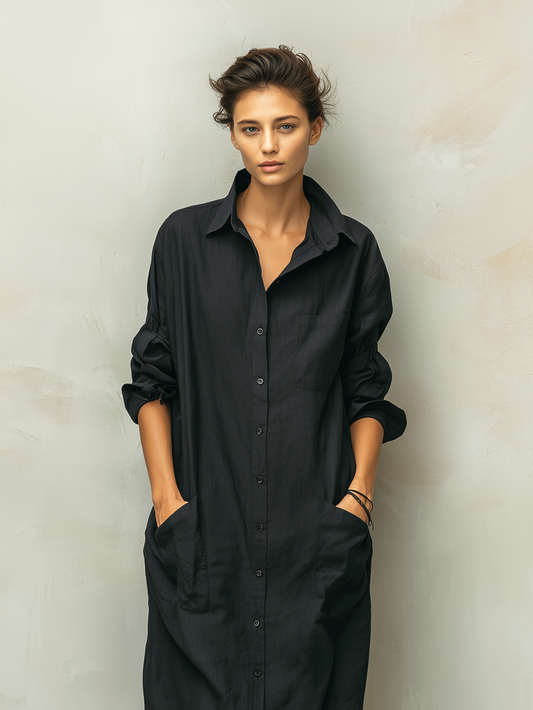 Zara | Women's Oversized Linen Summer Dress with Buttons