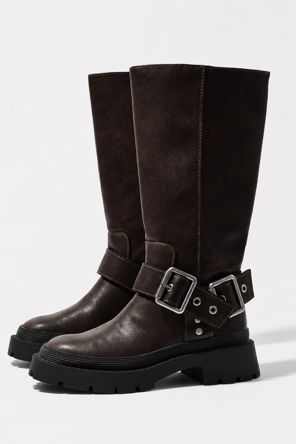 Women's Knee High Buckle Flat Boots