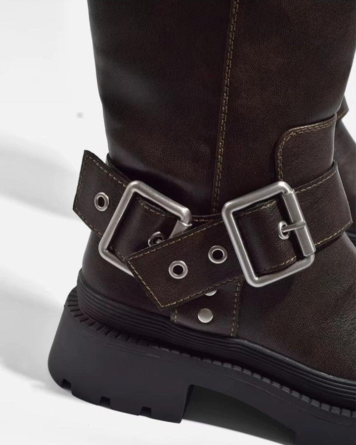 Women's Knee High Buckle Flat Boots