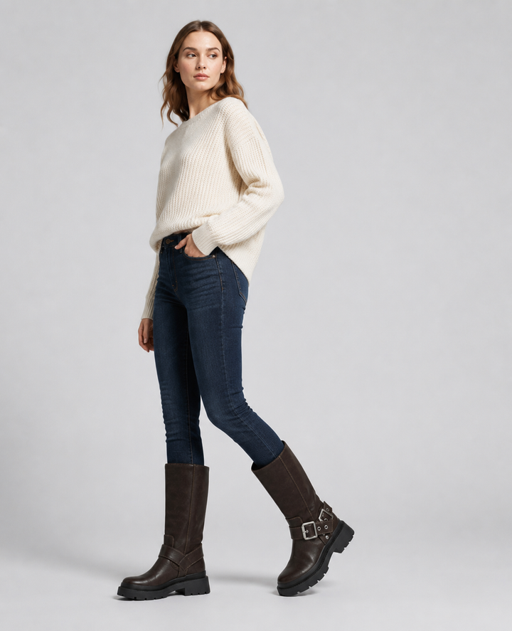 Women's Knee High Buckle Flat Boots