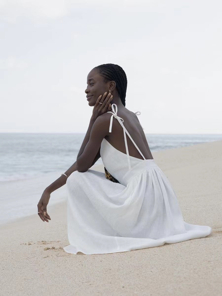 Abigail | Women's Linen Holiday Spaghettistraps Dress
