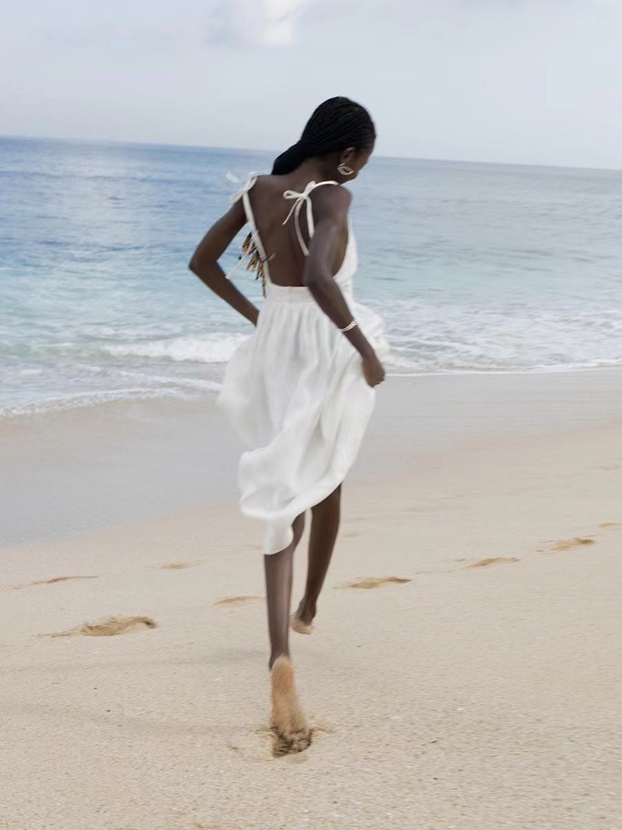 Abigail | Women's Linen Holiday Spaghettistraps Dress