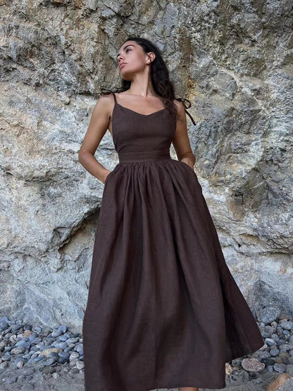 Abigail | Women's Linen Holiday Spaghettistraps Dress