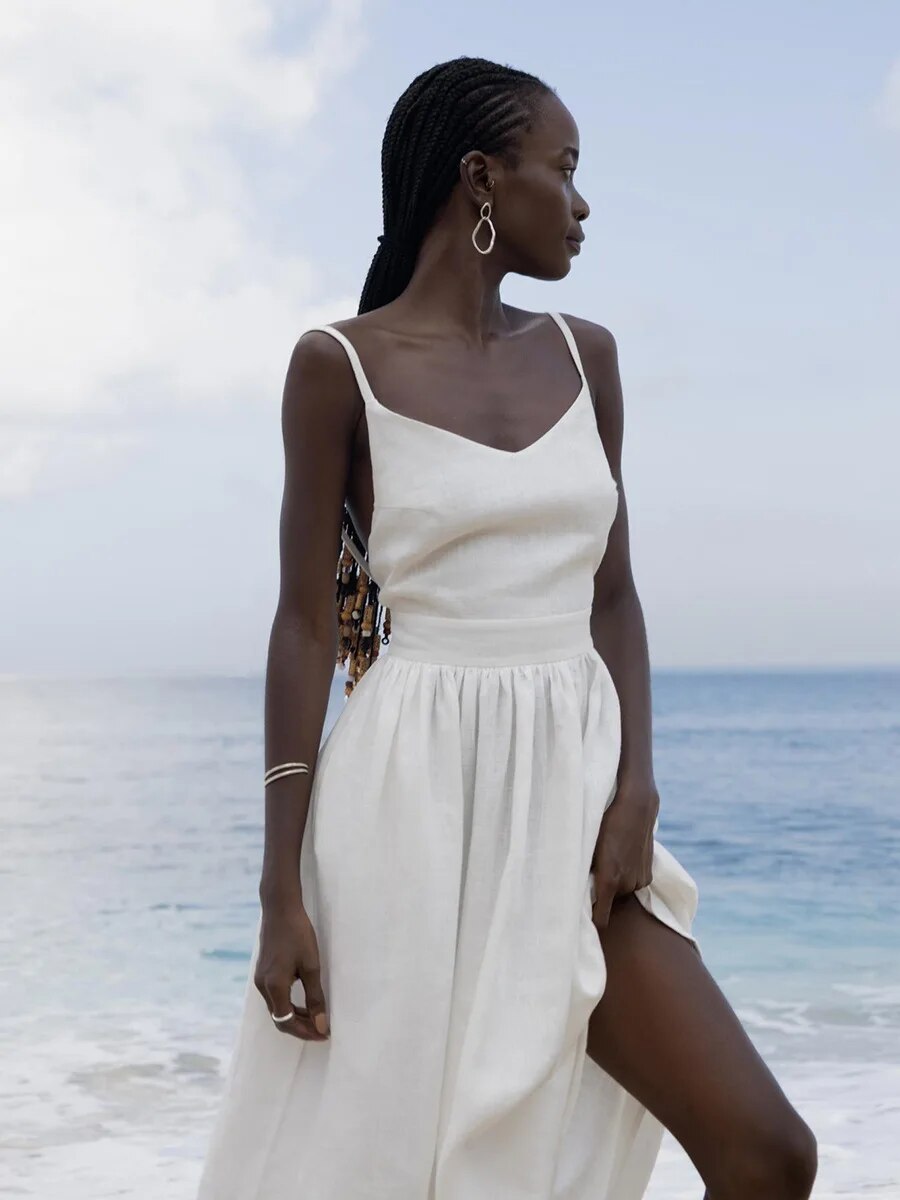 Abigail | Women's Linen Holiday Spaghettistraps Dress
