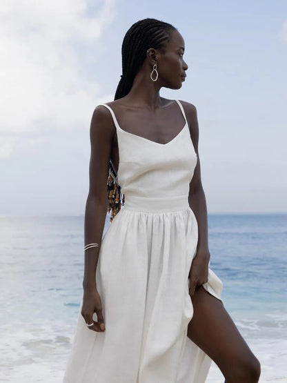 Abigail | Women's Linen Holiday Spaghettistraps Dress