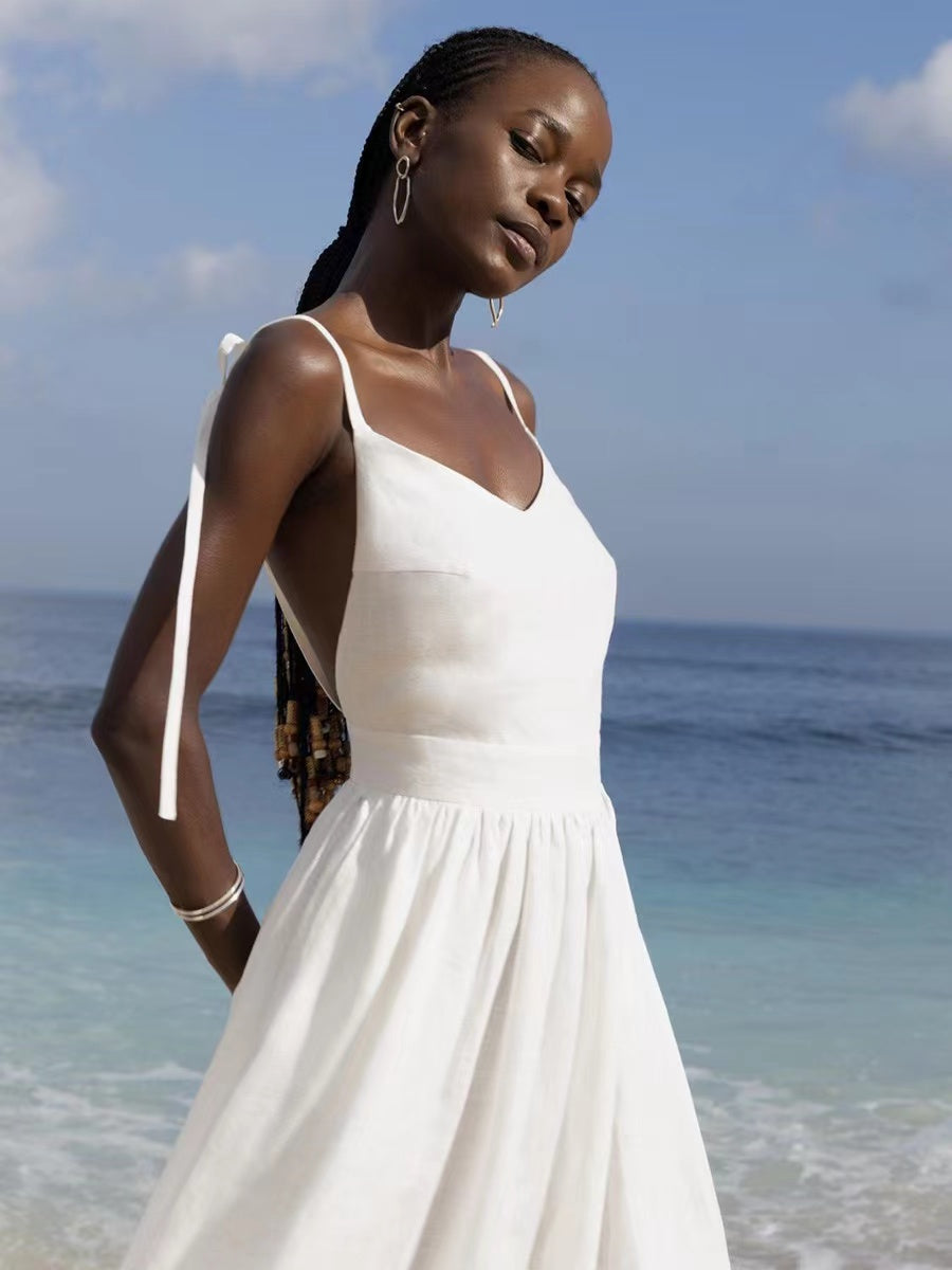 Abigail | Women's Linen Holiday Spaghettistraps Dress