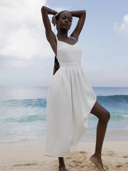 Abigail | Women's Linen Holiday Spaghettistraps Dress