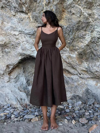 Abigail | Women's Linen Holiday Spaghettistraps Dress