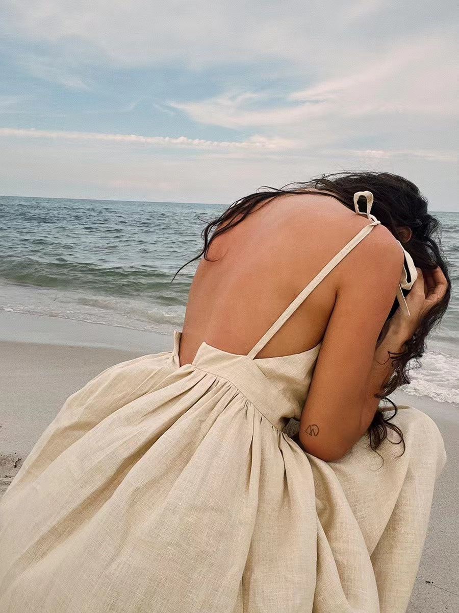 Abigail | Women's Linen Holiday Spaghettistraps Dress