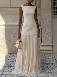 Elara | Women's Summer Pleated Sleeveless Maxi Dress