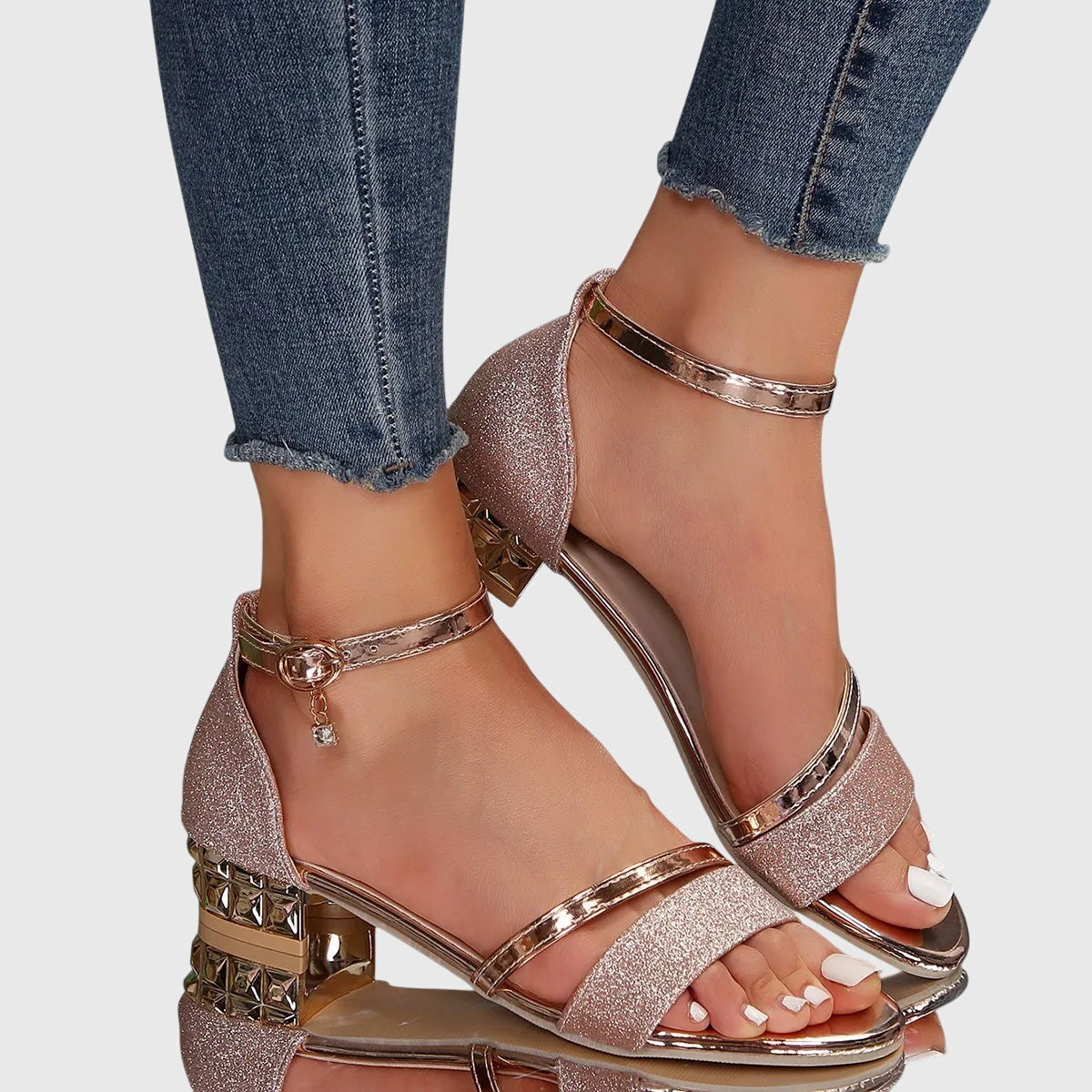 Arabella | Women's Glittery Strappy Low Heeled Sandals