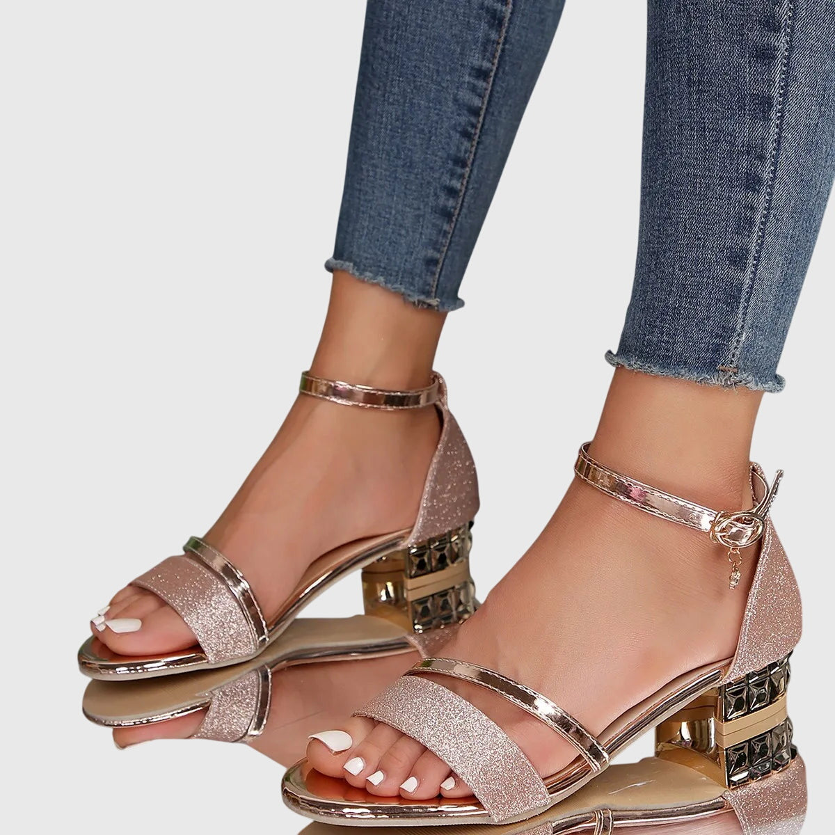 Arabella | Women's Glittery Strappy Low Heeled Sandals