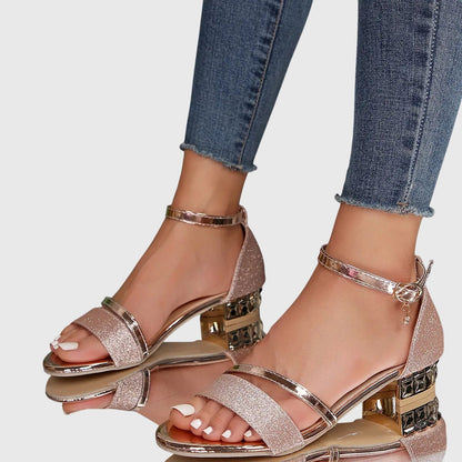 Arabella | Women's Glittery Strappy Low Heeled Sandals