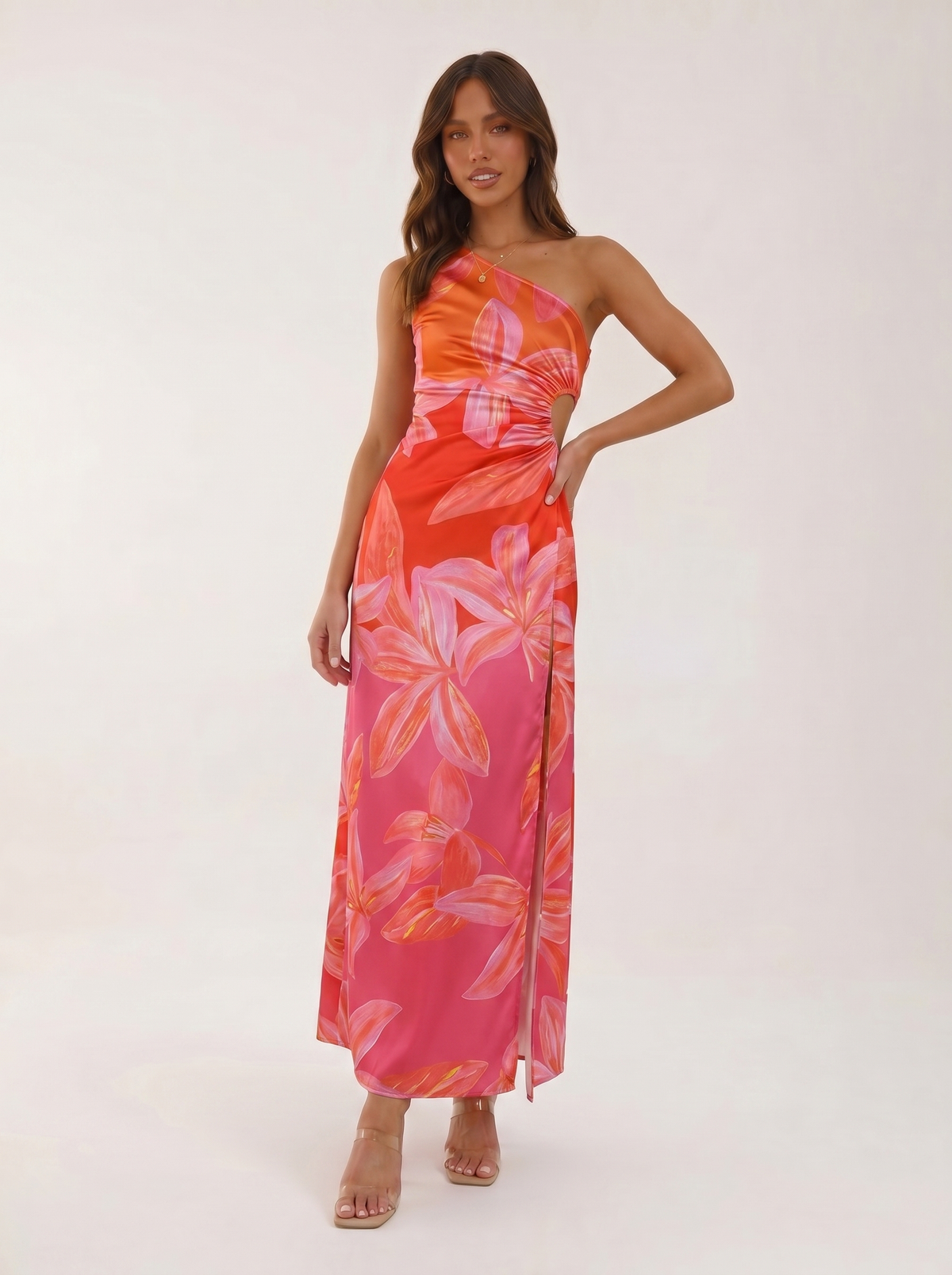 Camilla | Women's Floral Pink Wedding Guest Midi Dress