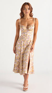 Celeste | Women's Floral Corset A-Line Midi Dress