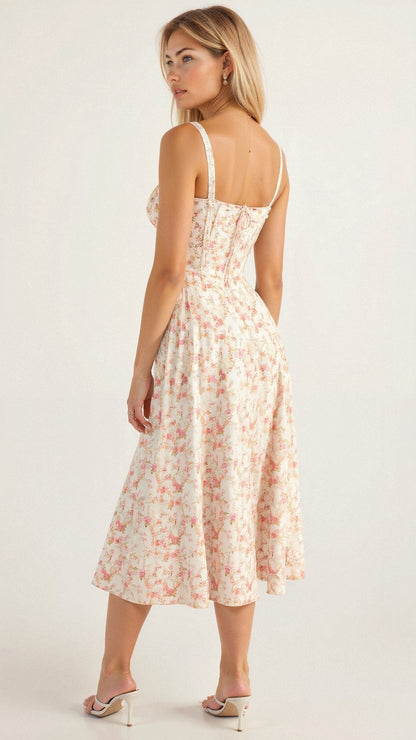 Caroline | Women's Corset Wedding Guest Midi Dress