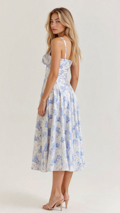 Caroline | Women's Corset Wedding Guest Midi Dress