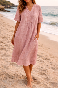 Claire | Women's Relaxed Fit V-Neck Linen Dress