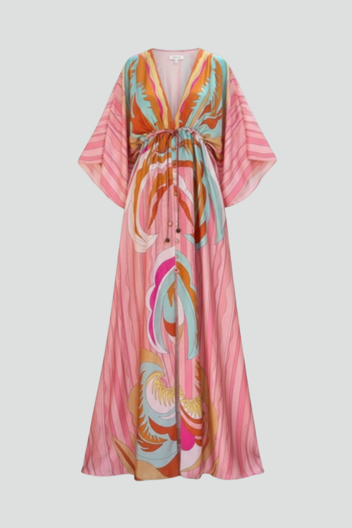 Deborah | Women's Flowing Printed Summer Dress with Batwing Sleeves