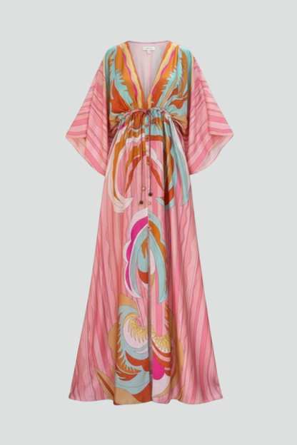 Deborah | Women's Flowing Printed Summer Dress with Batwing Sleeves