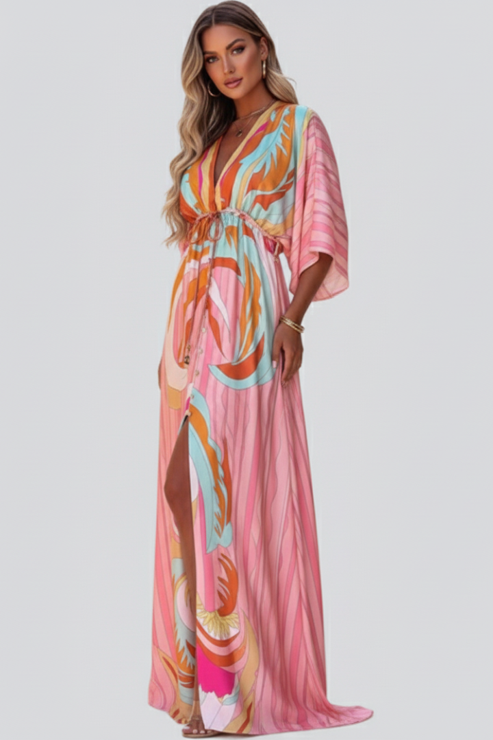 Deborah | Women's Flowing Printed Summer Dress with Batwing Sleeves