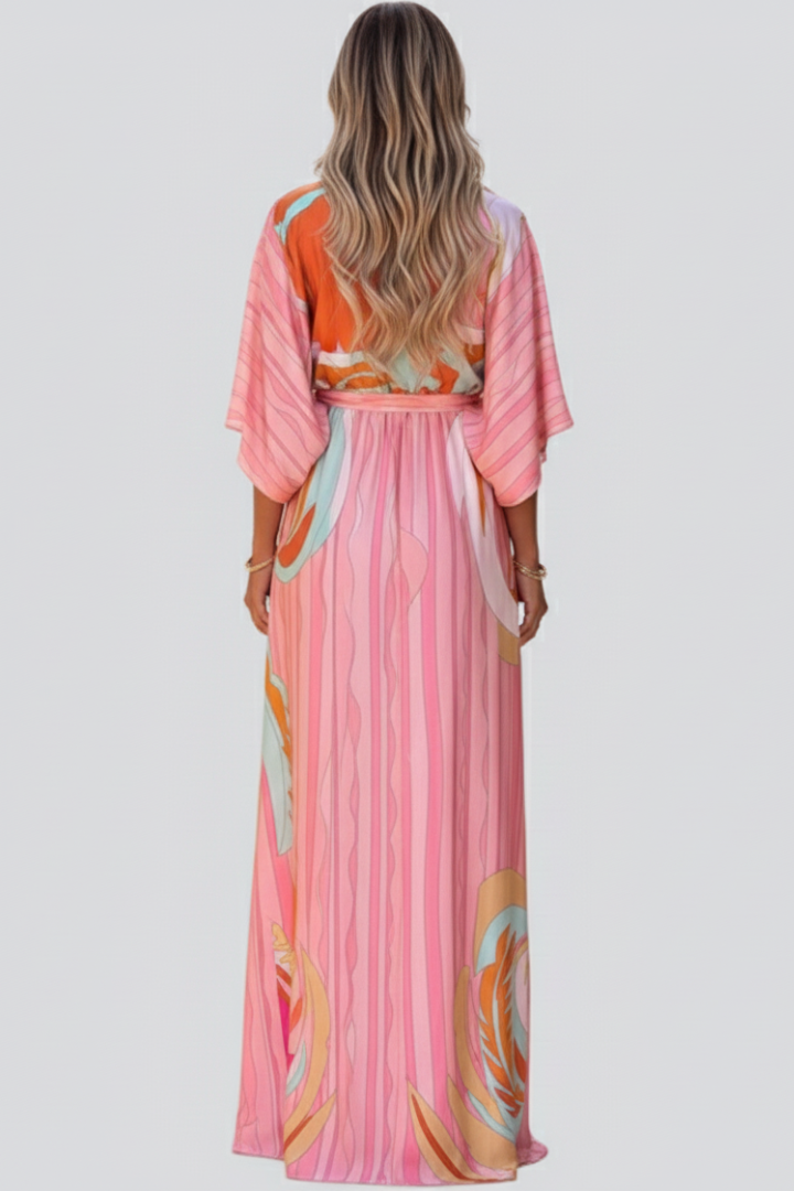 Deborah | Women's Flowing Printed Summer Dress with Batwing Sleeves