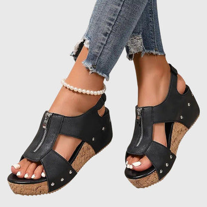 Eliza | Women's Front-Zip Orthopedic Wedge Sandals