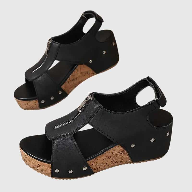 Eliza | Women's Front-Zip Orthopedic Wedge Sandals