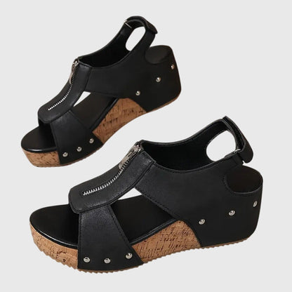 Eliza | Women's Front-Zip Orthopedic Wedge Sandals