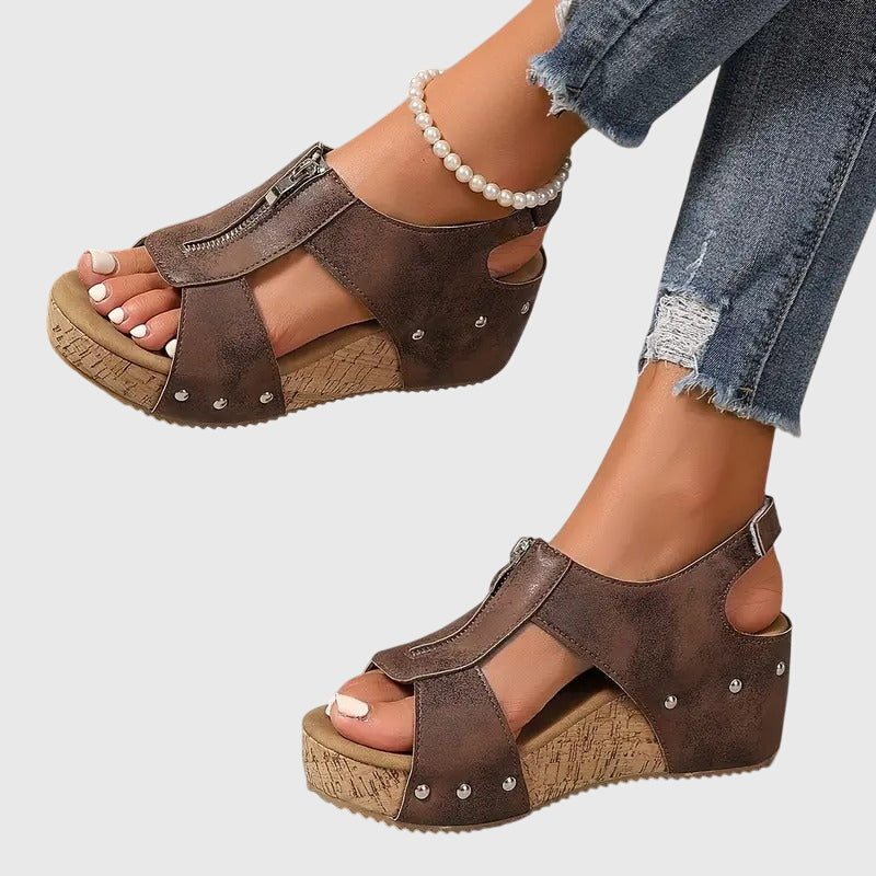 Eliza | Women's Front-Zip Orthopedic Wedge Sandals