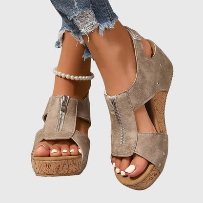 Eliza | Women's Front-Zip Orthopedic Wedge Sandals