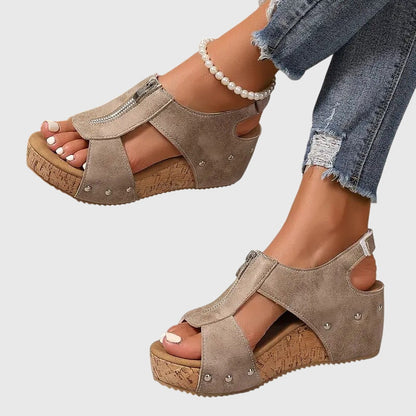 Eliza | Women's Front-Zip Orthopedic Wedge Sandals