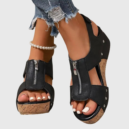Eliza | Women's Front-Zip Orthopedic Wedge Sandals