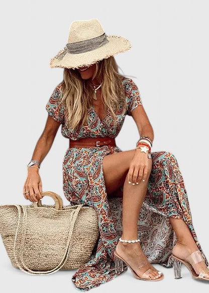 Ellie | Women's Printed Maxi Wedding Guest Homecoming Dress