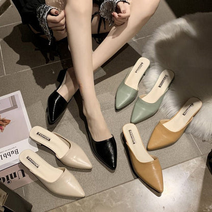 Emily | Women's Backless Block Heel Slip-on Point Toe Sandals with Low Heel