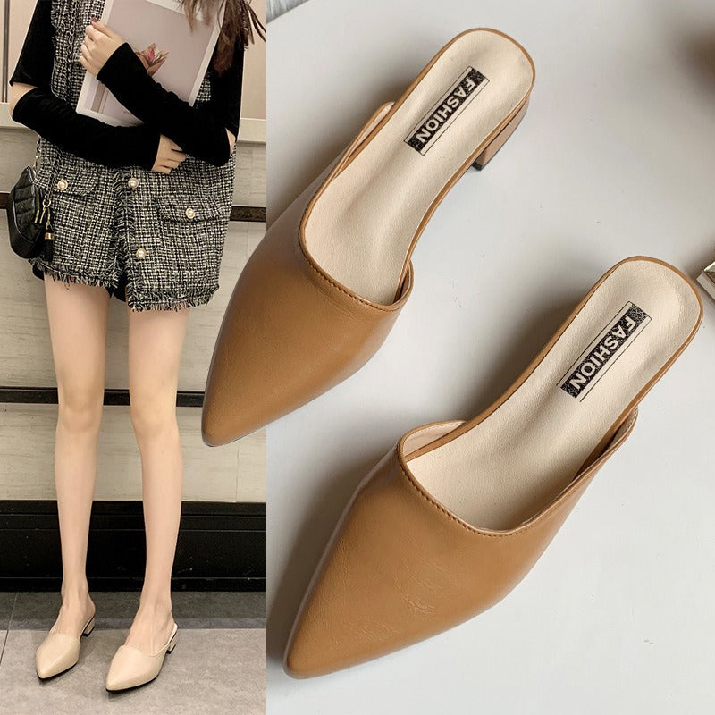 Emily | Women's Backless Block Heel Slip-on Point Toe Sandals with Low Heel