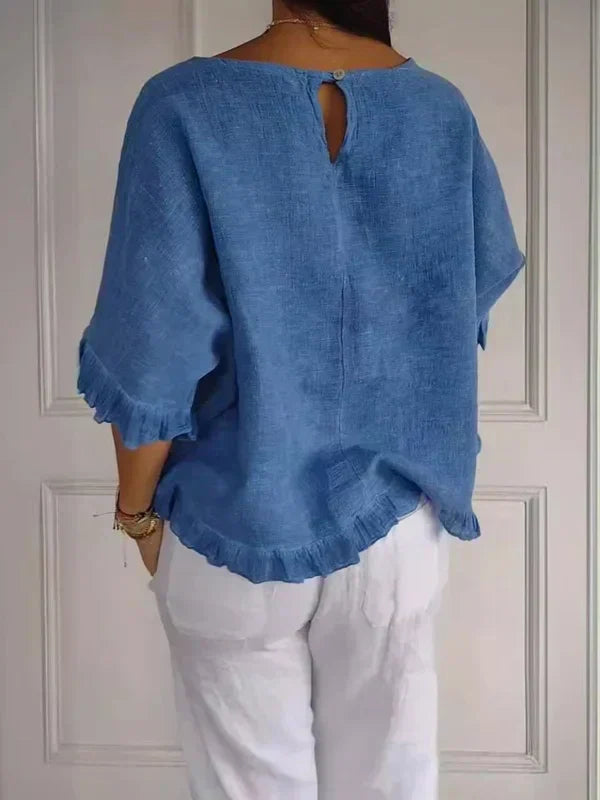 Emma | Women's Round Neck Linen Summer Blouse
