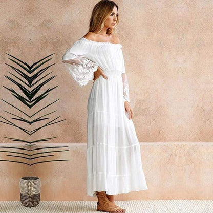 Florence | Women's Flowing Lace-Trimmed Elegant Off-Shoulder Summer Dress