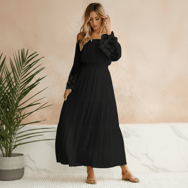 Florence | Women's Flowing Lace-Trimmed Elegant Off-Shoulder Summer Dress