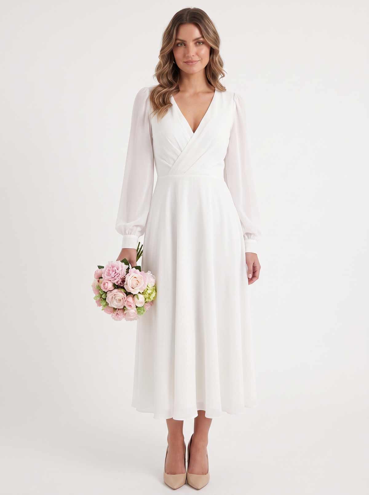 Gemma | Women's White Wedding Guest Midi Dress