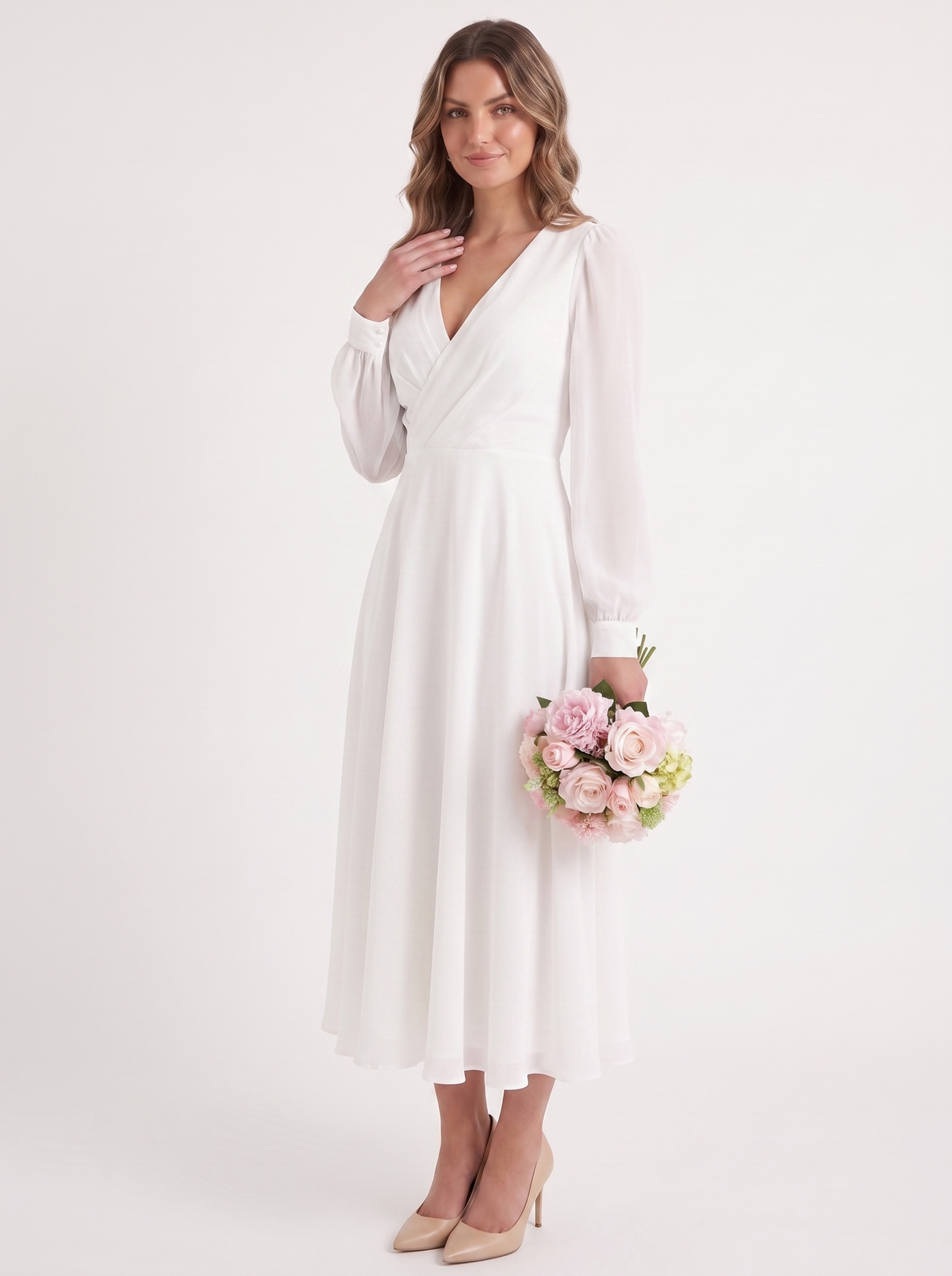 Gemma | Women's White Wedding Guest Midi Dress