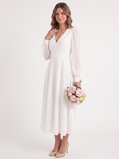Gemma | Women's White Wedding Guest Midi Dress