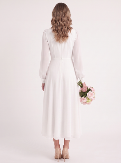 Gemma | Women's White Wedding Guest Midi Dress