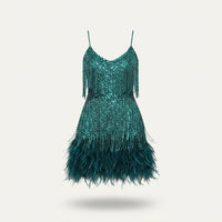 Grace | Women's Festive Feather Cocktail Midi Dress