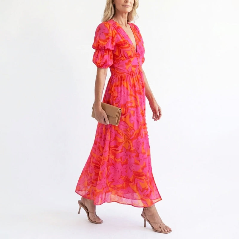 Hannah | Women's Elegant Puff Sleeve Floral Summer Dress